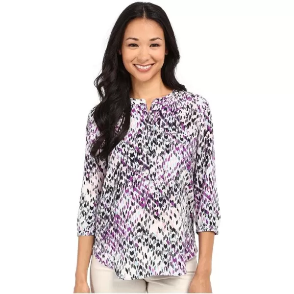 NYDJ Women's Petite Size 3/4 Sleeve Henley Pleat Back Blouse