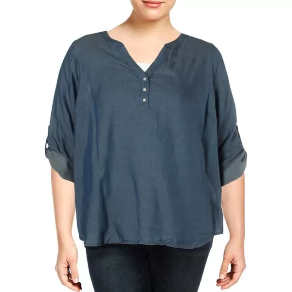 NYDJ Women's Plus Size Henley Popover Top