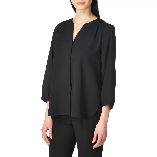 NYDJ womens Three-quarterÃ‚&nbsp;sleeve Pintuck | Classic LightweightÃ‚&nbsp;top Blouse, Black, Small US
