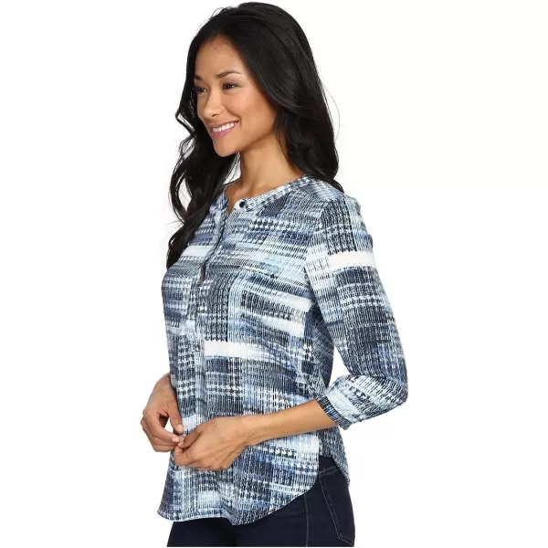 NYDJ Women's Petite Size 3/4 Sleeve Henley Pleat Back Blouse