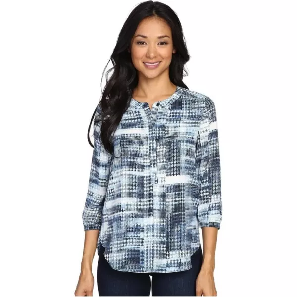 NYDJ Women's Petite Size 3/4 Sleeve Henley Pleat Back Blouse