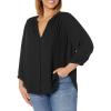 imageNYDJ Womens ThreeQuarter Sleeve Pintuck Blouse  Classic Lightweight TopBlack