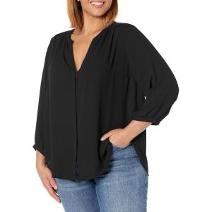 imageNYDJ Womens ThreeQuarter Sleeve Pintuck Blouse  Classic Lightweight TopBlack