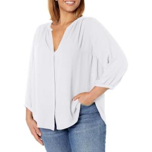 imageNYDJ Womens ThreeQuarter Sleeve Pintuck Blouse  Classic Lightweight TopOptic White