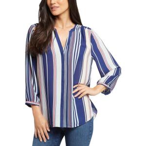 imageNYDJ Womens 34 Sleeve Pintuck BlouseBack Hillcrest Stripe
