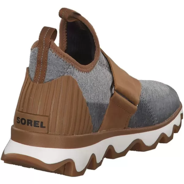 SOREL  Womens Kinetic Sneak Knit Sneaker with Scalloped Sole and Stretch StrapsCamel BrownSea Salt