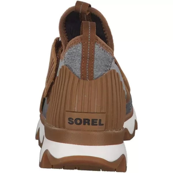 SOREL  Womens Kinetic Sneak Knit Sneaker with Scalloped Sole and Stretch StrapsCamel BrownSea Salt