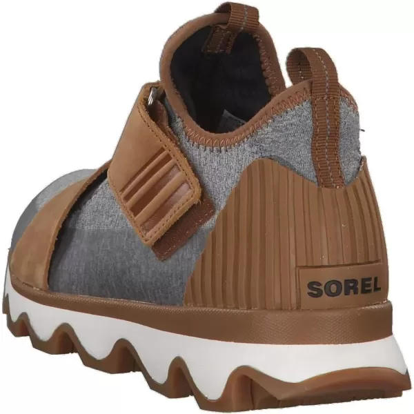 SOREL  Womens Kinetic Sneak Knit Sneaker with Scalloped Sole and Stretch StrapsCamel BrownSea Salt