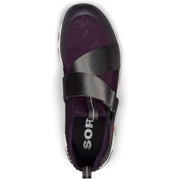 SOREL  Womens Kinetic Sneak Knit Sneaker with Scalloped Sole and Stretch StrapsPurple Dark Plum