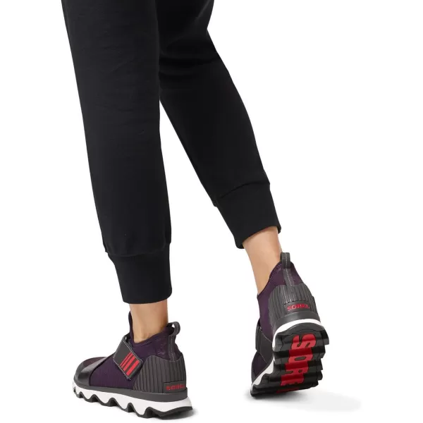 SOREL  Womens Kinetic Sneak Knit Sneaker with Scalloped Sole and Stretch StrapsPurple Dark Plum