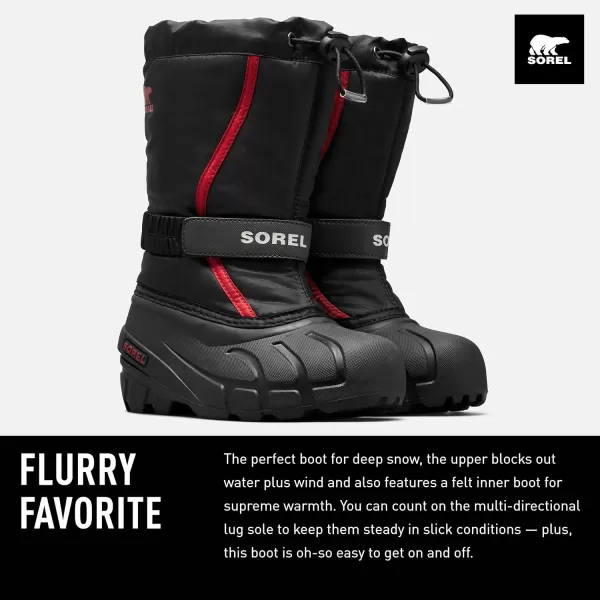 SOREL  Youth Flurry Winter Snow Boots for KidsBlack Bright Red