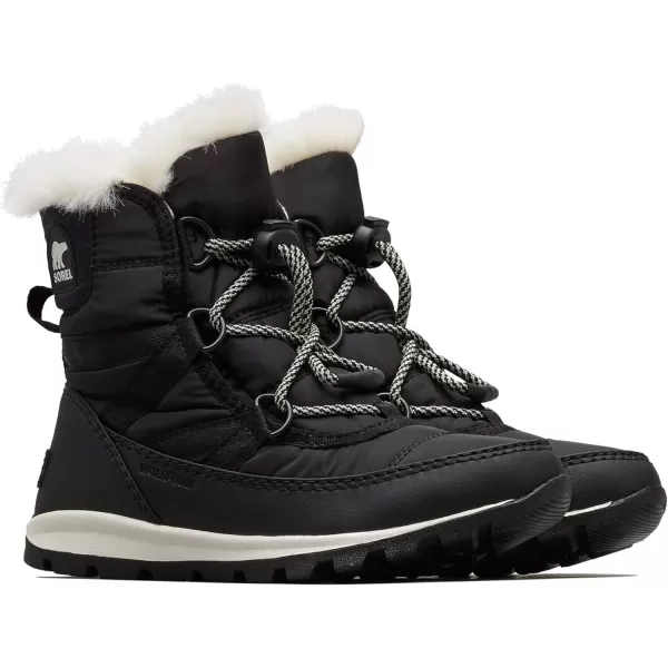 SOREL  Youth Whitney Short Lace Waterproof Snow Boots for Winter with Faux Fur CuffBlack Sea Salt