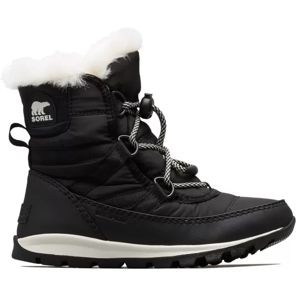 SOREL  Youth Whitney Short Lace Waterproof Snow Boots for Winter with Faux Fur CuffBlack Sea Salt