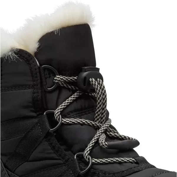 SOREL  Youth Whitney Short Lace Waterproof Snow Boots for Winter with Faux Fur CuffBlack Sea Salt