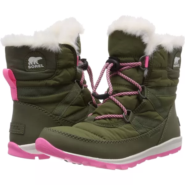 SOREL  Youth Whitney Short Lace Waterproof Snow Boots for Winter with Faux Fur CuffHiker Green Sea Salt