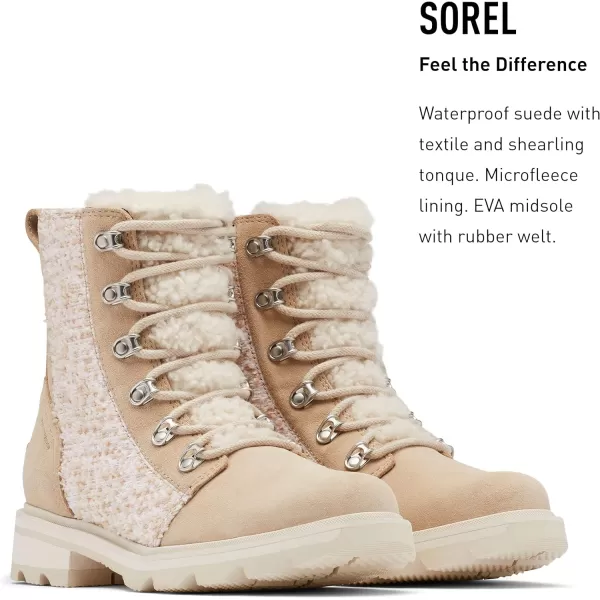 Sorel Womens Lennox Lace Cozy Rain Boot  Waterproof Suede BootsAncient Fossil Chalk