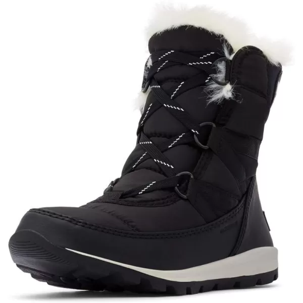 SOREL  Youth Whitney Short Lace Waterproof Snow Boots for Winter with Faux Fur CuffBlack Sea Salt