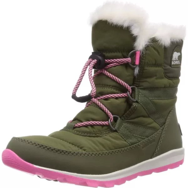 SOREL  Youth Whitney Short Lace Waterproof Snow Boots for Winter with Faux Fur CuffHiker Green Sea Salt