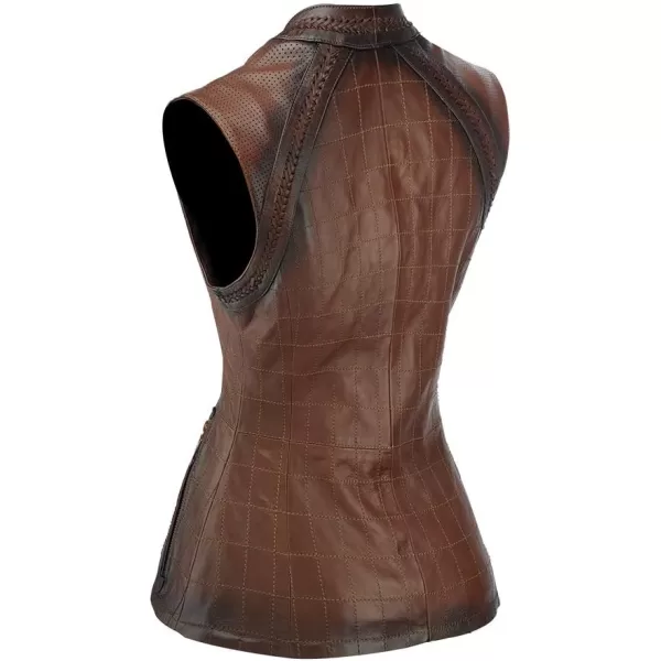 CUADRA Womens Vest in Ovine Leather with Embroidery and Handwoven ApplicationsBrown