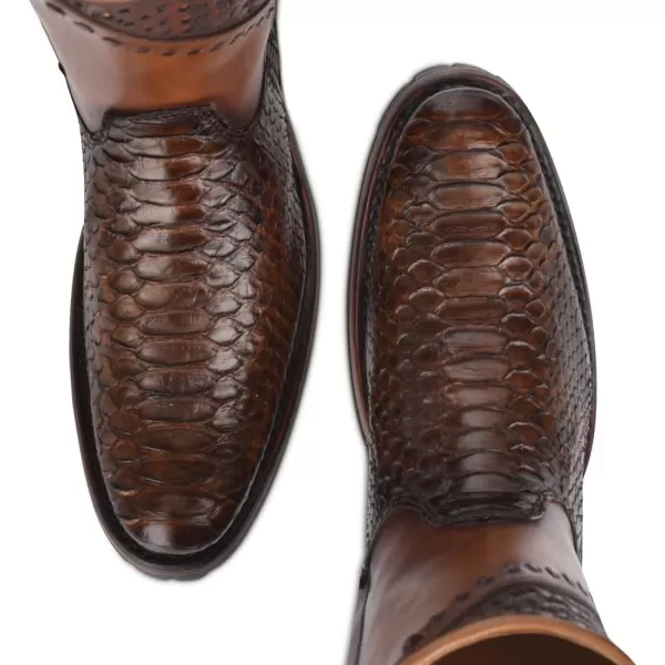 Cuadra Mens Boot in Genuine Python Leather and Bovine Leather with ZipperBrown