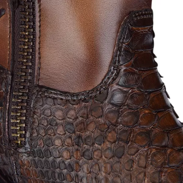 Cuadra Mens Boot in Genuine Python Leather and Bovine Leather with ZipperBrown