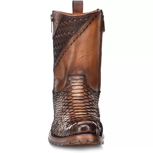 Cuadra Mens Boot in Genuine Python Leather and Bovine Leather with ZipperBrown