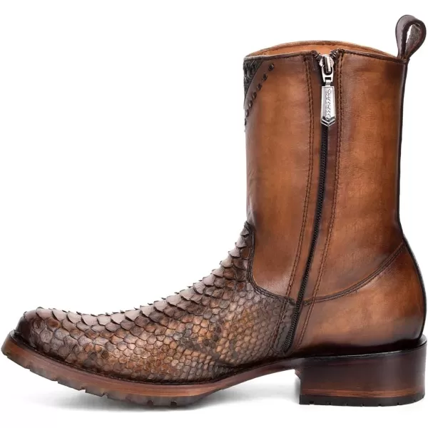 Cuadra Mens Boot in Genuine Python Leather and Bovine Leather with ZipperBrown