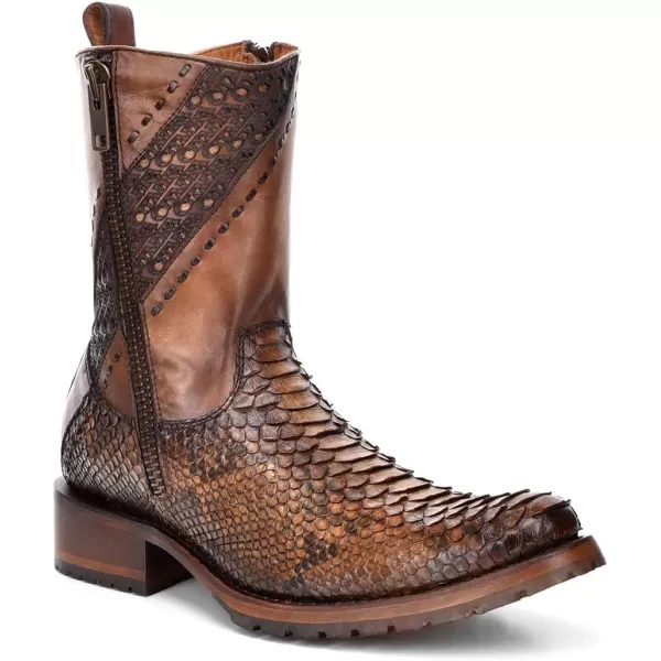 Cuadra Mens Boot in Genuine Python Leather and Bovine Leather with ZipperBrown