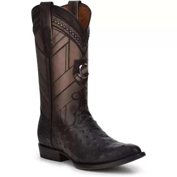 Cuadra Mens Cowboy Boot in Genuine Ostrich Leather and Bovine LeatherBlack