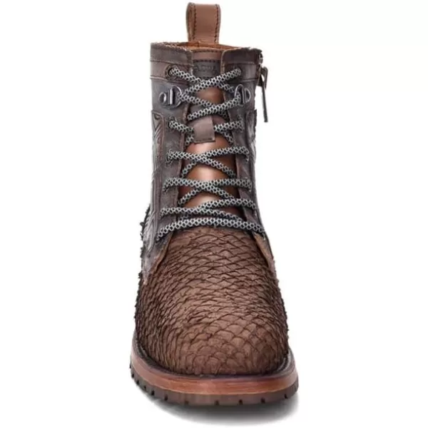 Cuadra Mens Lace Up Boot in Genuine Pirarucu Leather with Zipper BrownBrown