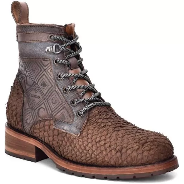 Cuadra Mens Lace Up Boot in Genuine Pirarucu Leather with Zipper BrownBrown