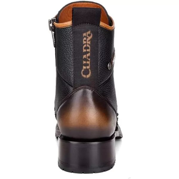 Cuadra Mens Mining Boot in Genuine Pirarucu Leather and Bovine Leather with Laces and ZipperBlack