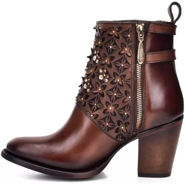 Cuadra Womens Bootie in Bovine Leather with Crystals and ZipperBlack