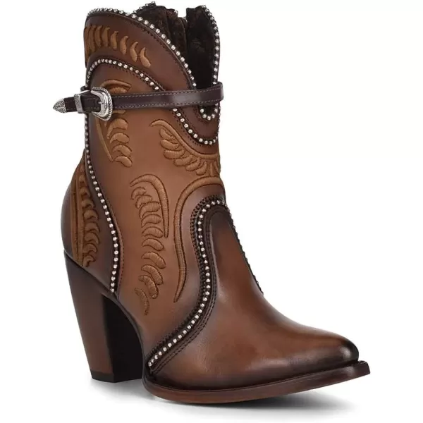 Cuadra Womens Bootie in Bovine Leather with Embroidery and ZipperBrown