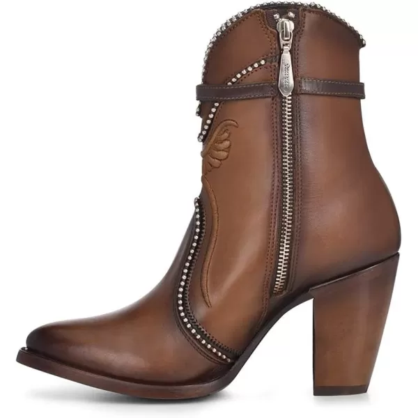 Cuadra Womens Bootie in Bovine Leather with Embroidery and ZipperBrown