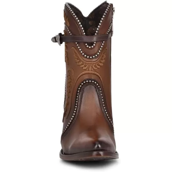 Cuadra Womens Bootie in Bovine Leather with Embroidery and ZipperBrown