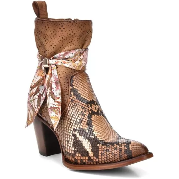 Cuadra Womens Bootie in Genuine Python Leather and Ovine Leather with ZipperBrown