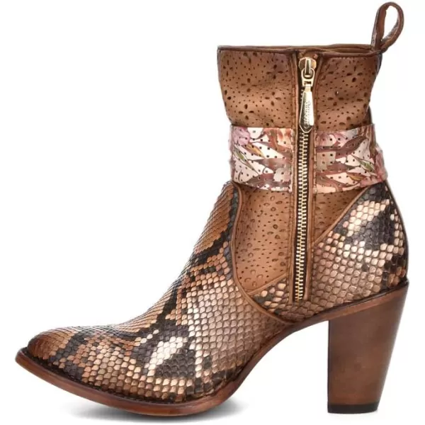 Cuadra Womens Bootie in Genuine Python Leather and Ovine Leather with ZipperBrown