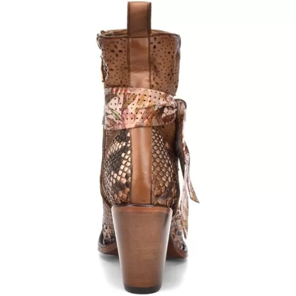 Cuadra Womens Bootie in Genuine Python Leather and Ovine Leather with ZipperBrown