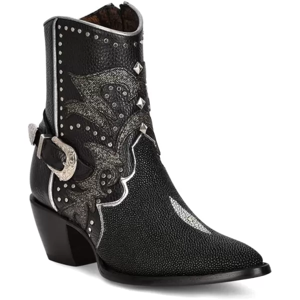 Cuadra Womens Bootie in Genuine Stingray Leather Black with Zipper and StudsCuadra Womens Bootie in Genuine Stingray Leather Black with Zipper and Studs