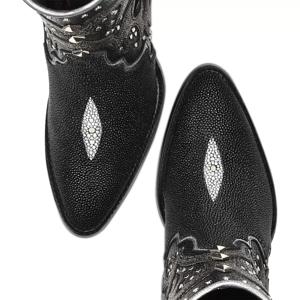 Cuadra Womens Bootie in Genuine Stingray Leather Black with Zipper and StudsCuadra Womens Bootie in Genuine Stingray Leather Black with Zipper and Studs