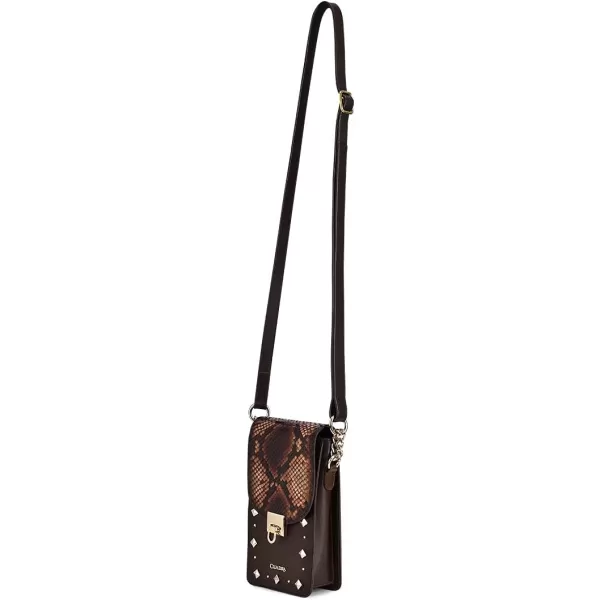 Cuadra Womens Cell Phone Pouch in Genuine Python Leather Brown BOD38PIChocolate