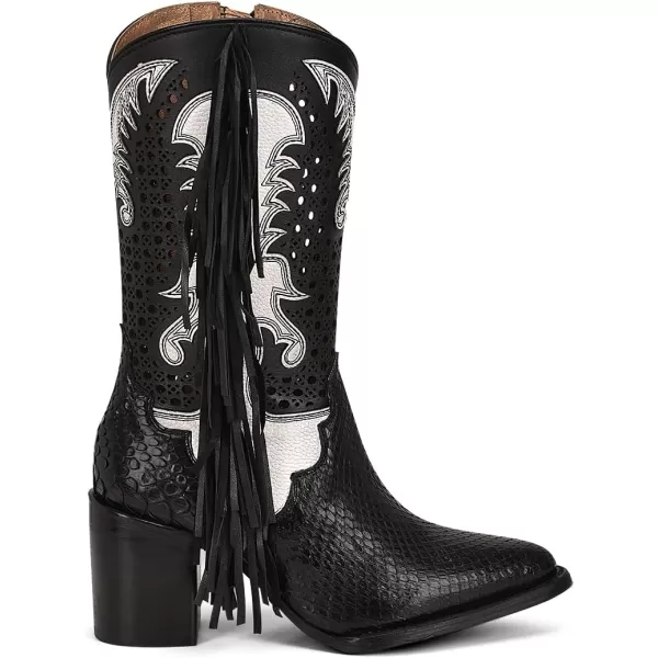 Cuadra Womens Cowgirl Boot in Genuine Python Leather Black with Fringes 4Q09PHCuadra Womens Cowgirl Boot in Genuine Python Leather Black with Fringes 4Q09PH