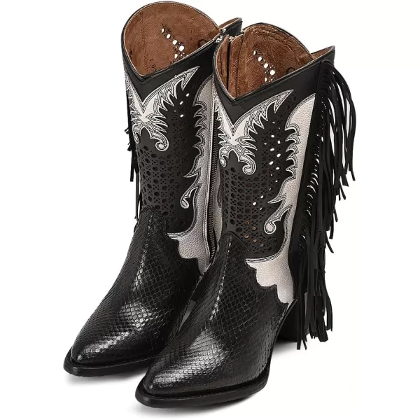 Cuadra Womens Cowgirl Boot in Genuine Python Leather Black with Fringes 4Q09PHCuadra Womens Cowgirl Boot in Genuine Python Leather Black with Fringes 4Q09PH