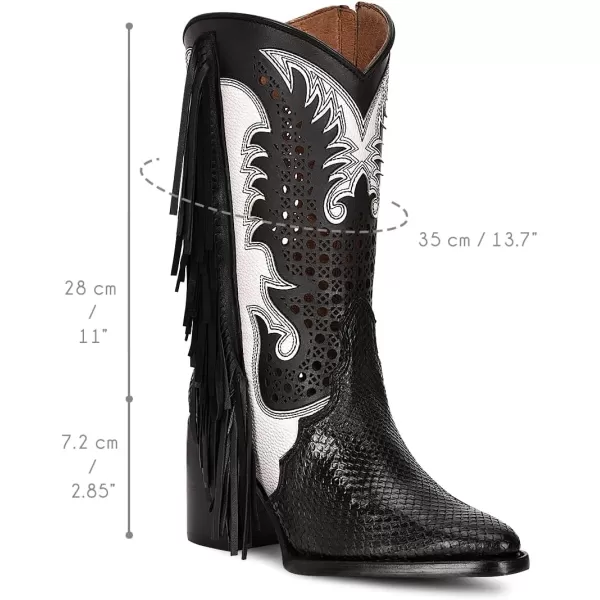 Cuadra Womens Cowgirl Boot in Genuine Python Leather Black with Fringes 4Q09PHCuadra Womens Cowgirl Boot in Genuine Python Leather Black with Fringes 4Q09PH