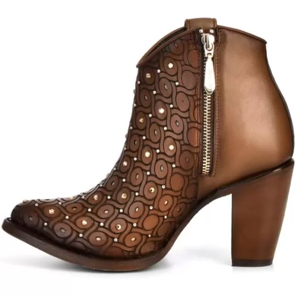 Cuadra Womens Leather Bootie with Swarovski Crystals and Zipper BrownBrown