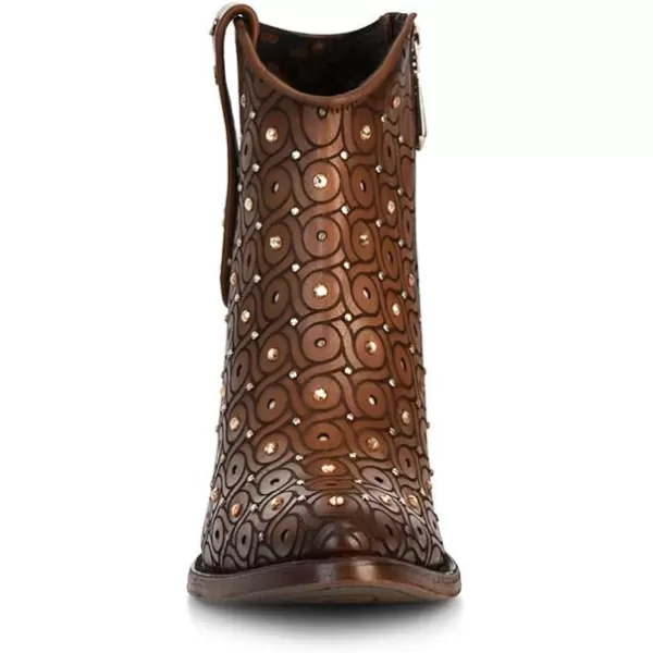 Cuadra Womens Leather Bootie with Swarovski Crystals and Zipper BrownBrown