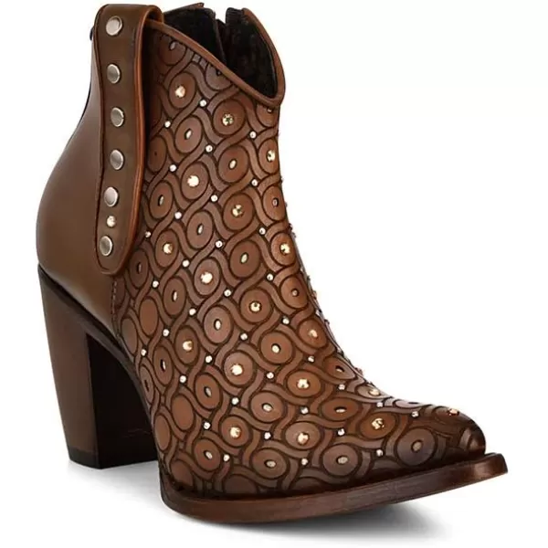 Cuadra Womens Leather Bootie with Swarovski Crystals and Zipper BrownBrown