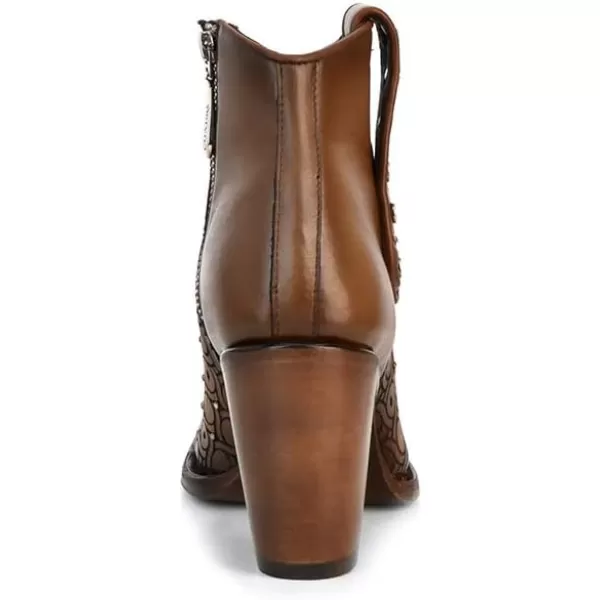 Cuadra Womens Leather Bootie with Swarovski Crystals and Zipper BrownBrown