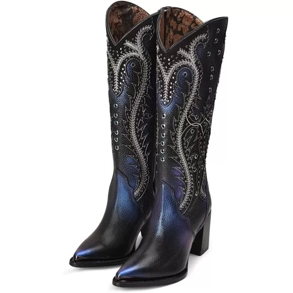 Cuadra Womens Tall Western Boot in Genuine Leather Blue 4I09RSBlack